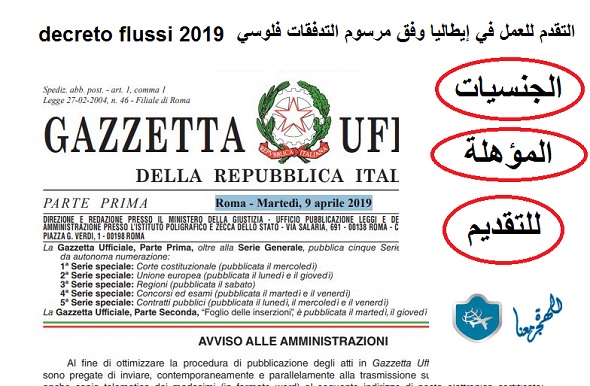 التقدم للعمل في إيطاليا وفق مرسوم التدفقات فلوسي decreto flussi 2019