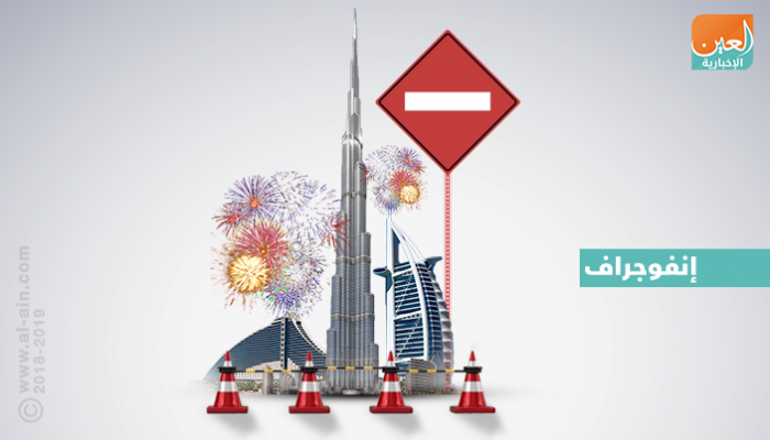 إنفوجراف.. شوارع مغلقة في دبي أثناء احتفالات رأس السنة